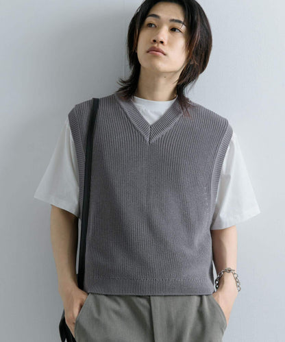 亞麻微短針織背心