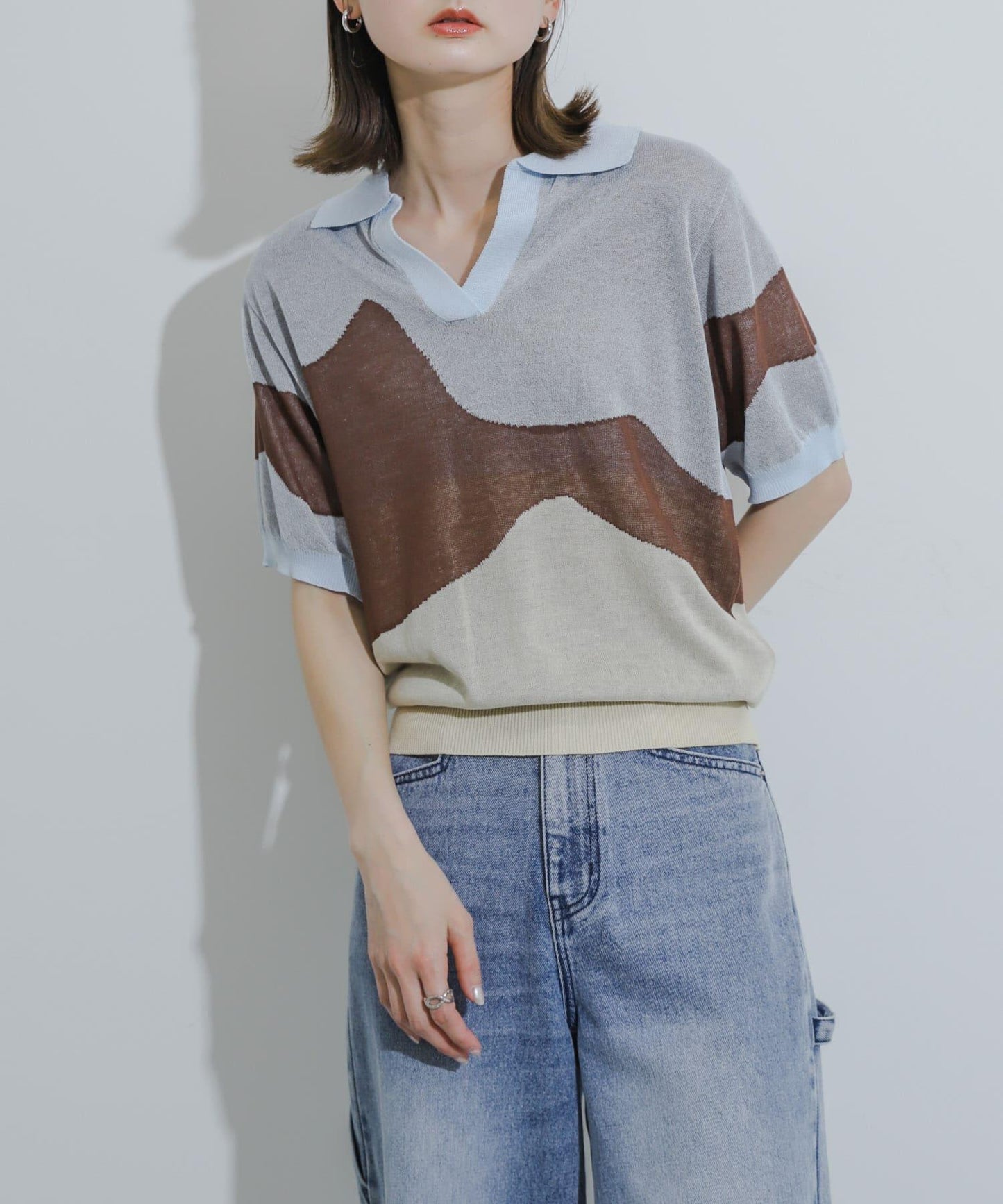 漸變提花透視針織衫