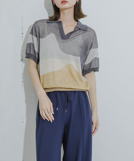 漸變提花透視針織衫