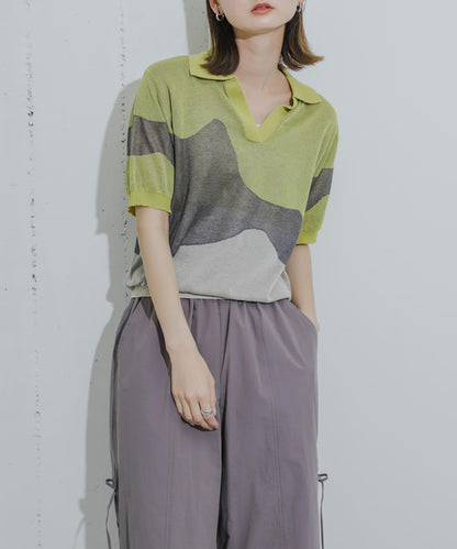 漸變提花透視針織衫