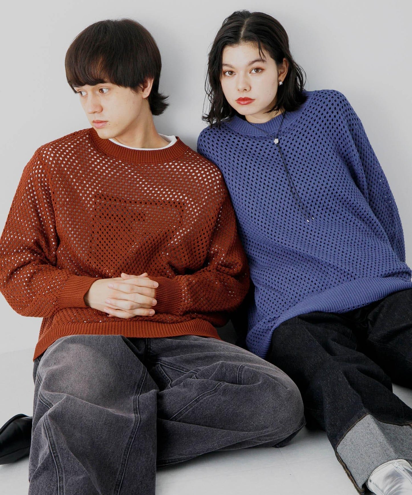 可水洗透視網紗圓領針織衫