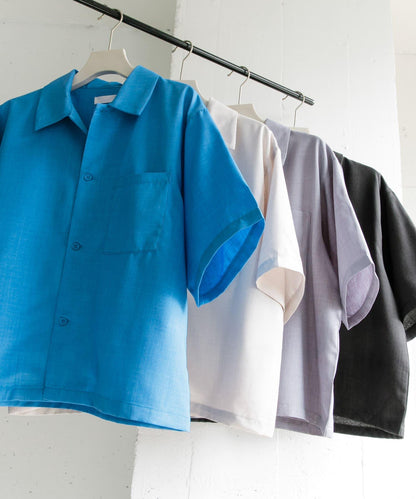 「易護理/套裝搭配/男女同款」亞麻感寬鬆五分袖襯衫