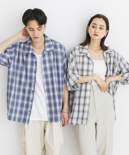 中性漸變格紋短袖襯衫