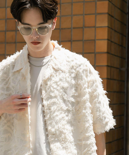 流蘇提花短袖襯衫