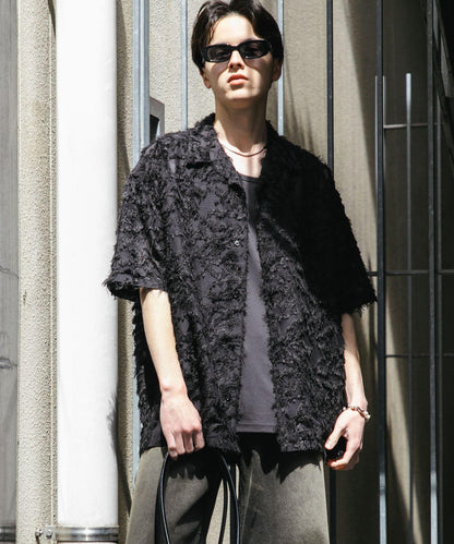 流蘇提花短袖襯衫