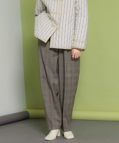 中線壓褶寬鬆格紋長褲