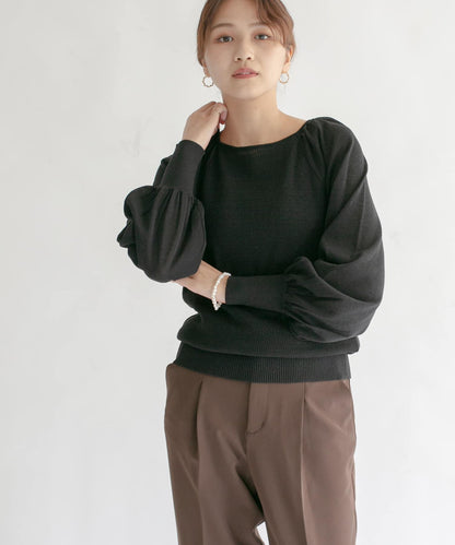 後背開口蓬鬆袖針織衫