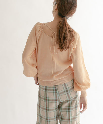 後背開口蓬鬆袖針織衫