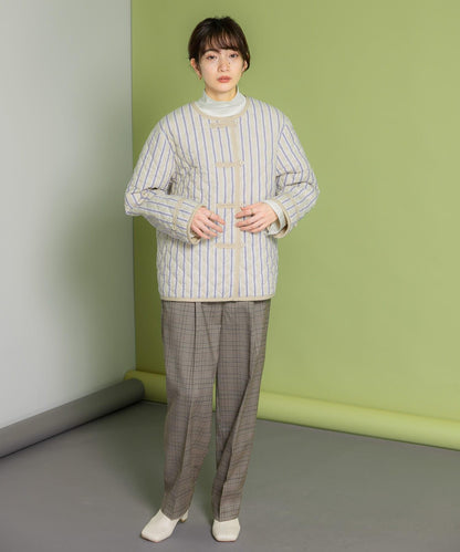 中線壓褶寬鬆格紋長褲