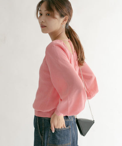 後背開口蓬鬆袖針織衫