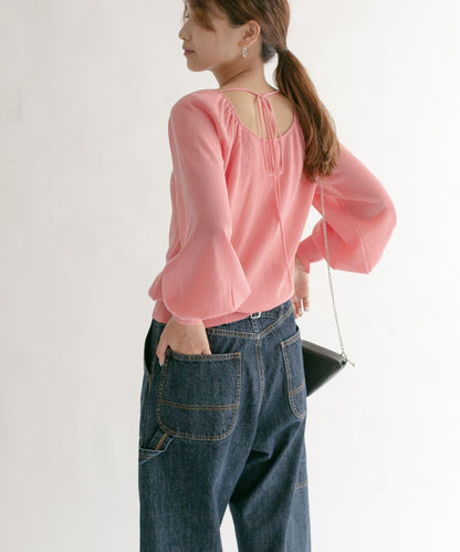 後背開口蓬鬆袖針織衫