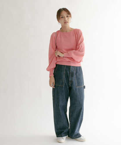 後背開口蓬鬆袖針織衫