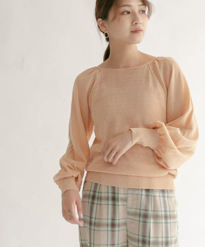 後背開口蓬鬆袖針織衫