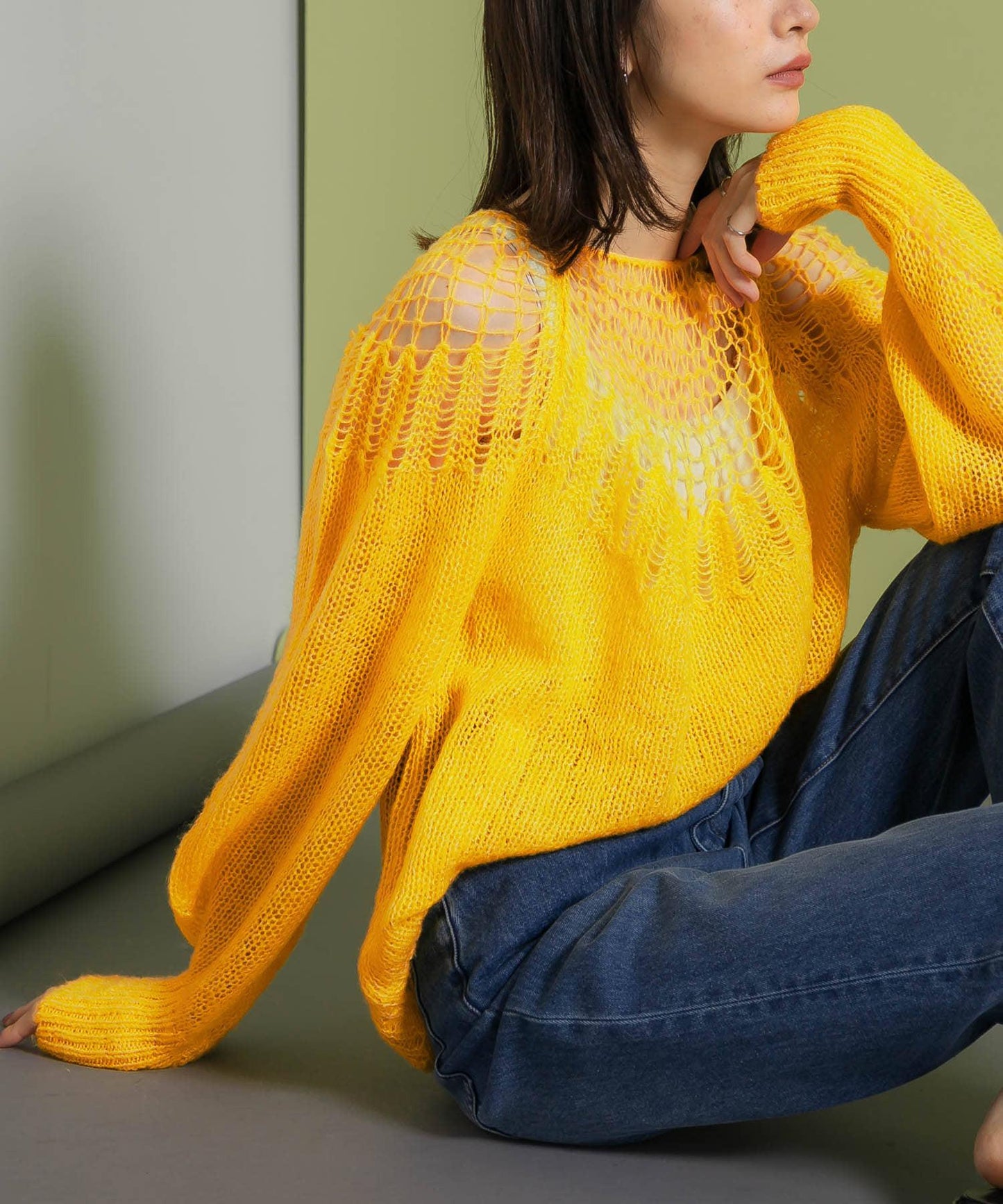 網紗拼接針織衫