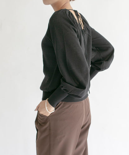 後背開口蓬鬆袖針織衫