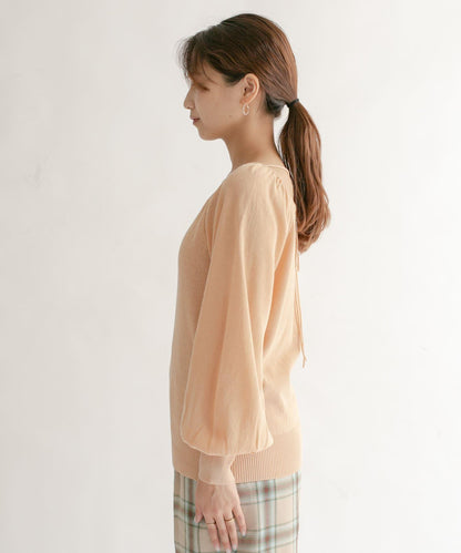 後背開口蓬鬆袖針織衫