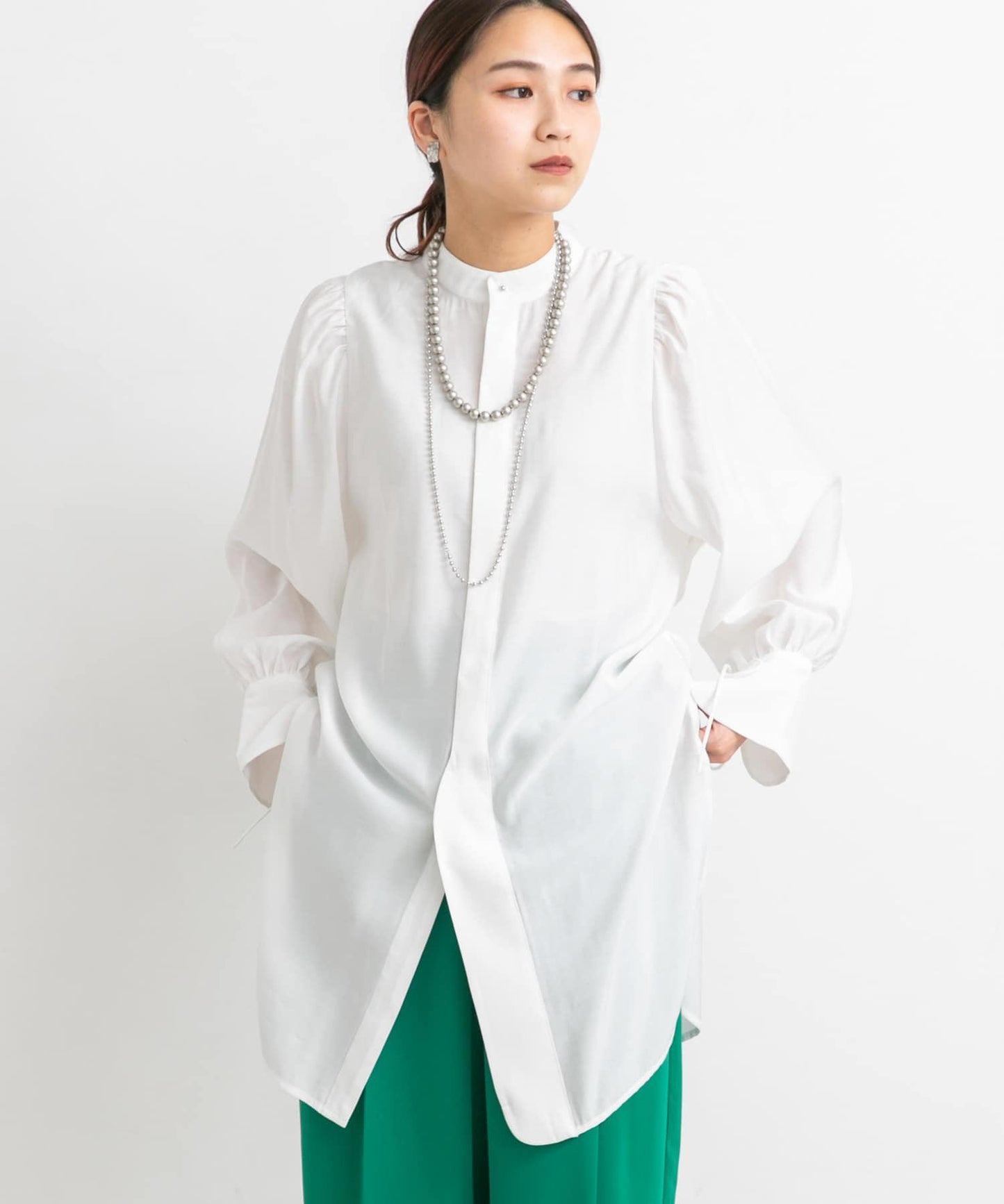 立領寬鬆袖襯衫