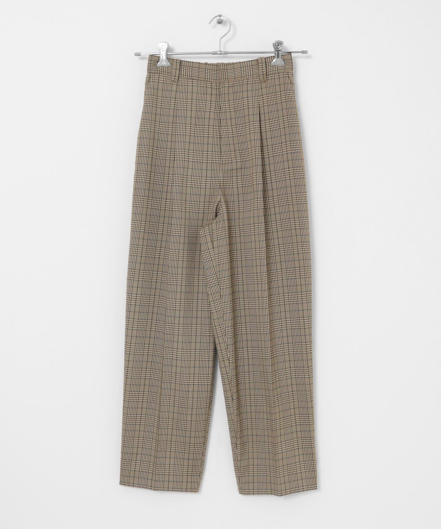 中線壓褶寬鬆格紋長褲