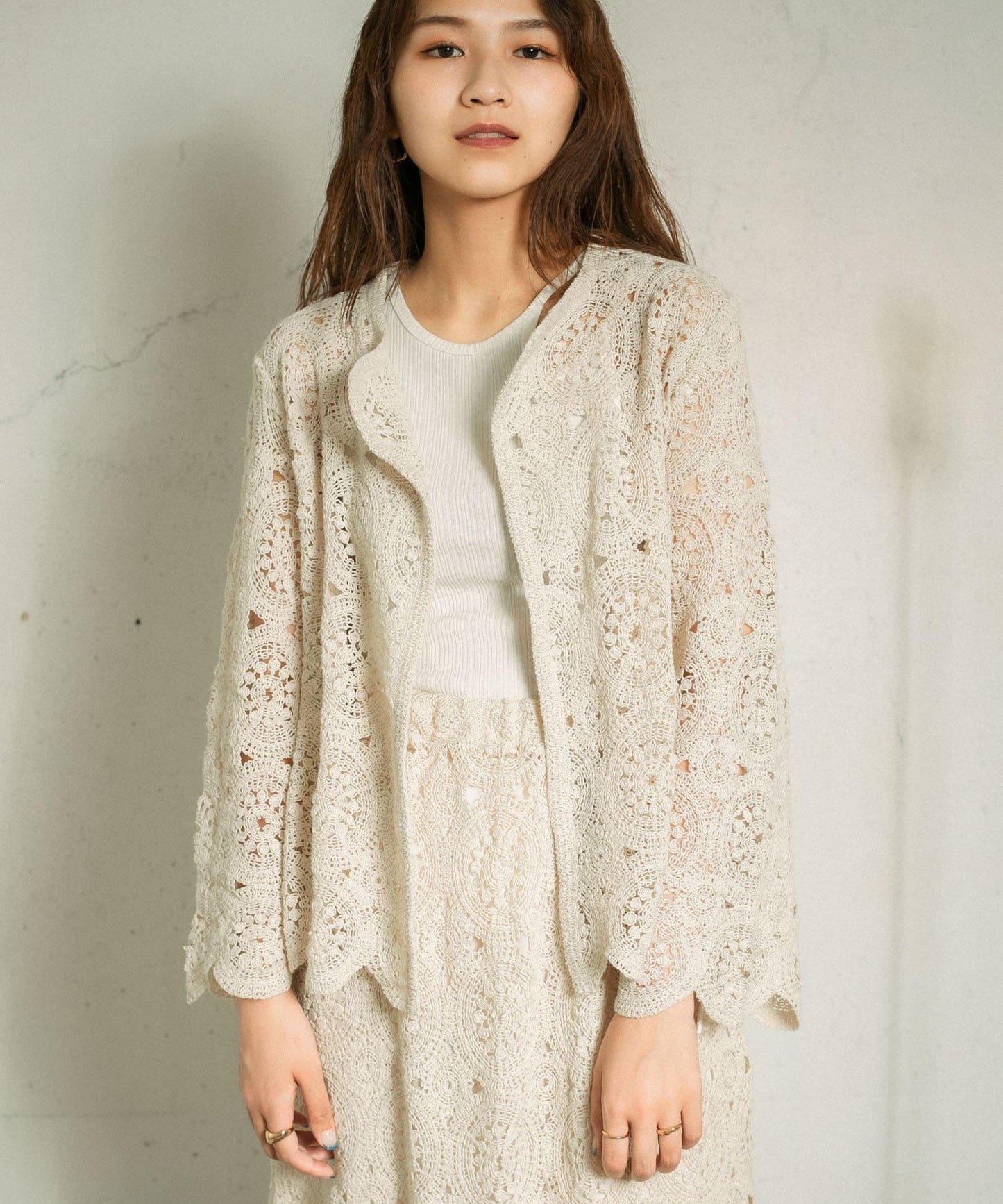 鏤空圓形花邊針織開衫