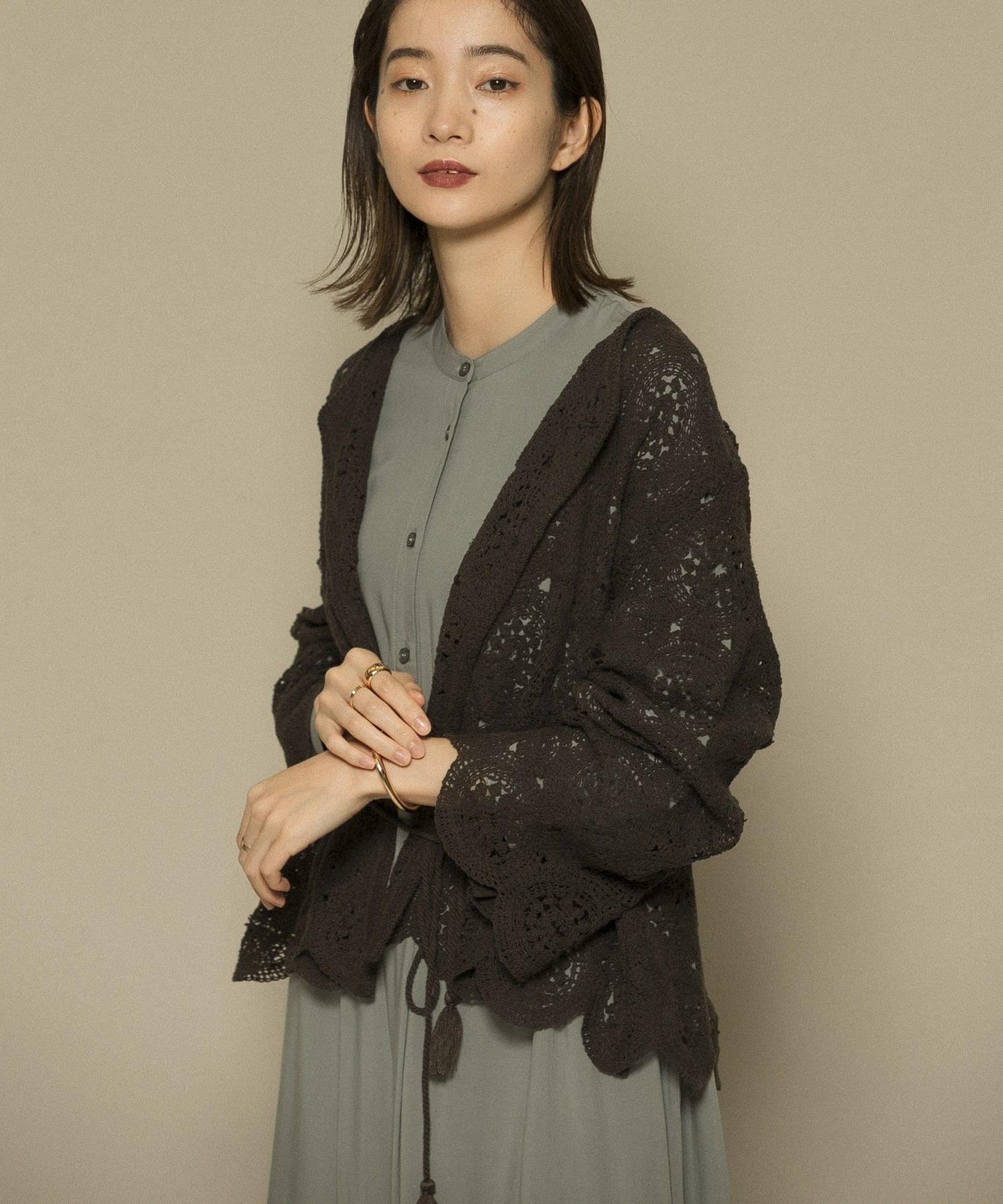 鏤空圓形花邊針織開衫