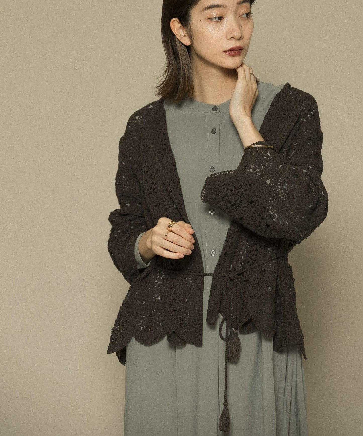 鏤空圓形花邊針織開衫