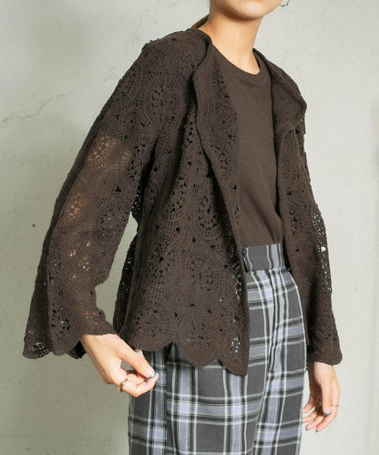 鏤空圓形花邊針織開衫