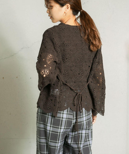 鏤空圓形花邊針織開衫