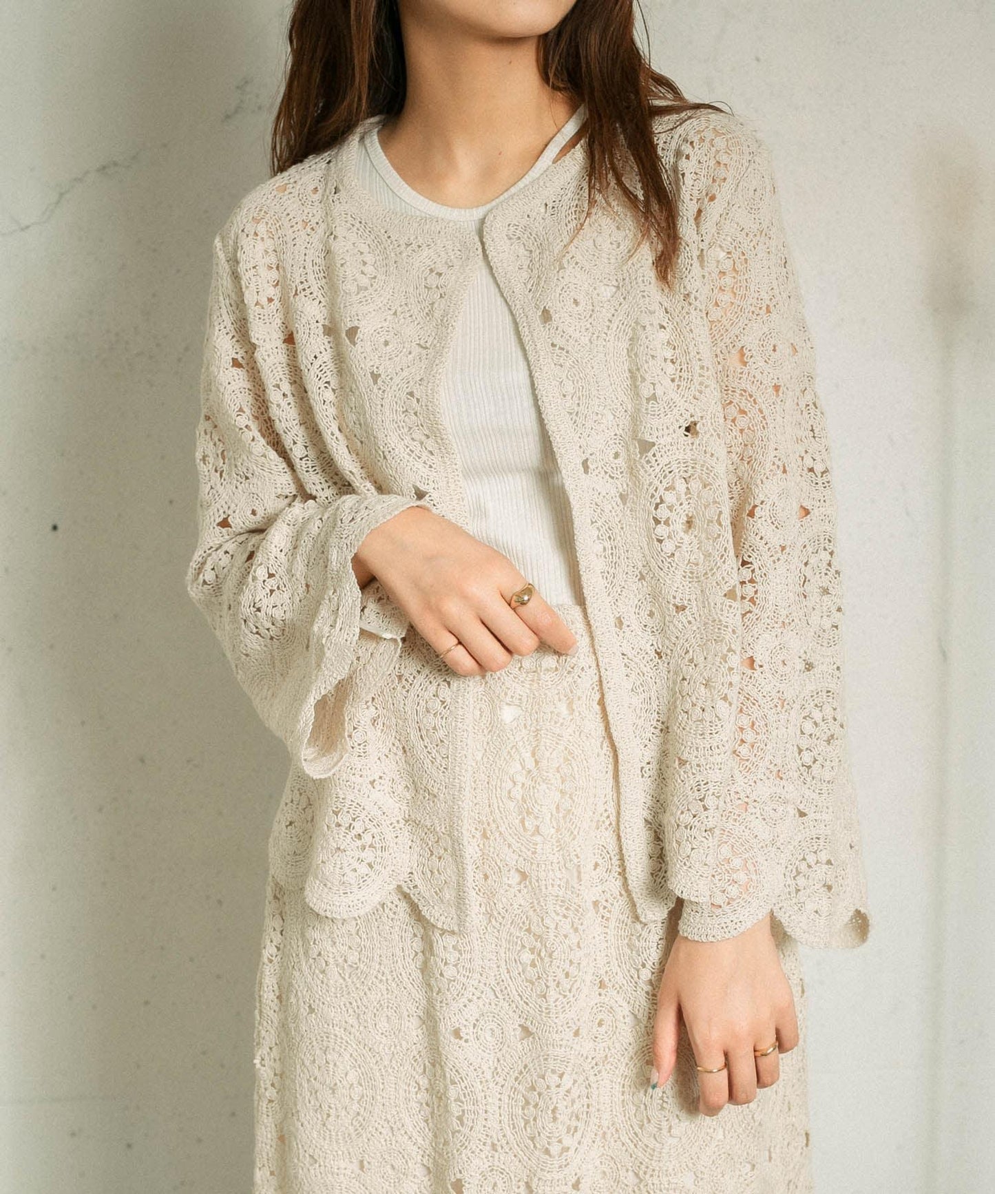 鏤空圓形花邊針織開衫