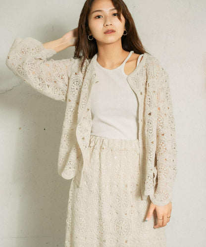 鏤空圓形花邊針織開衫