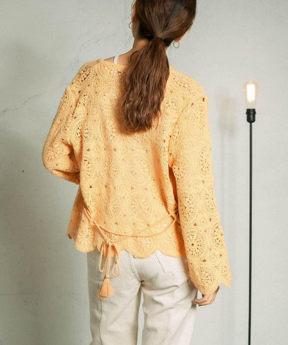 鏤空圓形花邊針織開衫