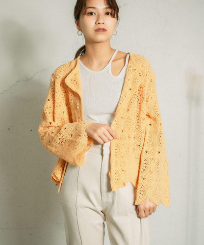 鏤空圓形花邊針織開衫