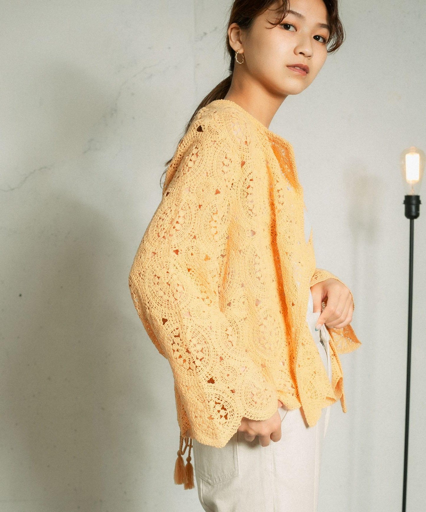 鏤空圓形花邊針織開衫