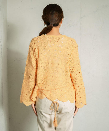 鏤空圓形花邊針織開衫