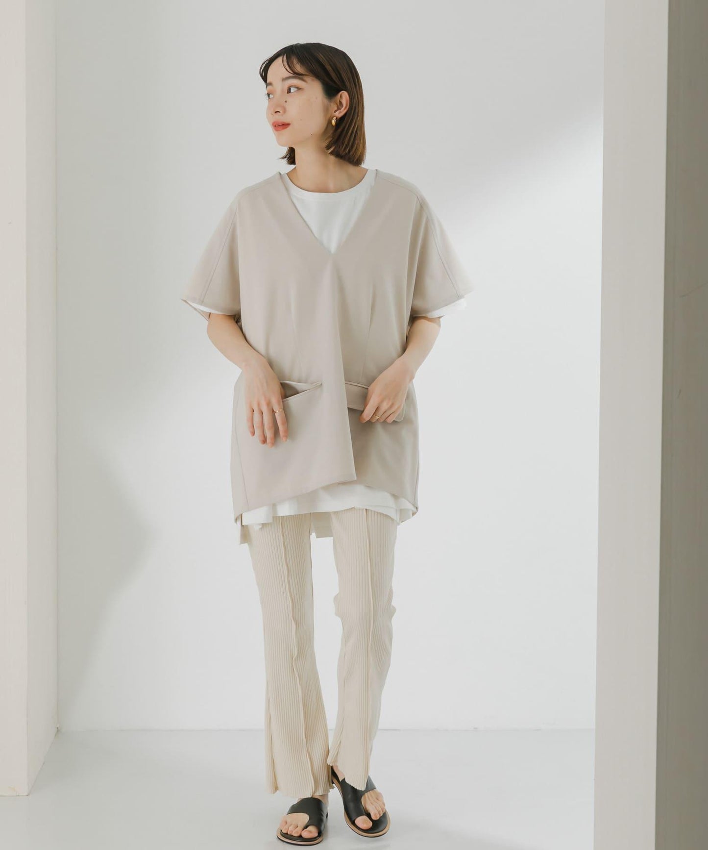 荷葉邊羅紋喇叭褲