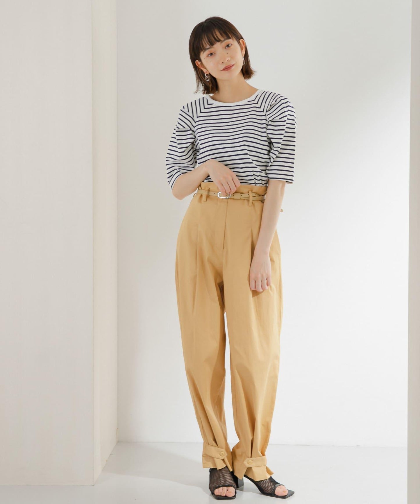 拼接紐扣設計長褲