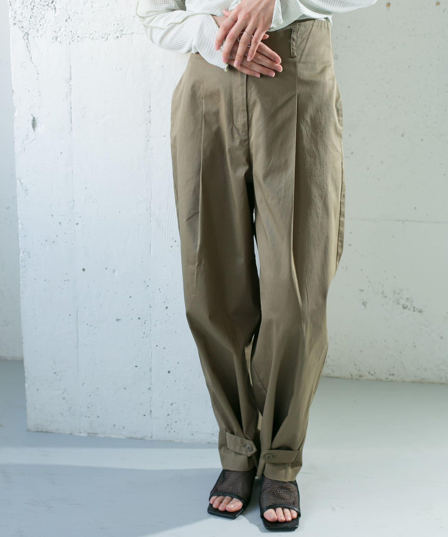 拼接紐扣設計長褲