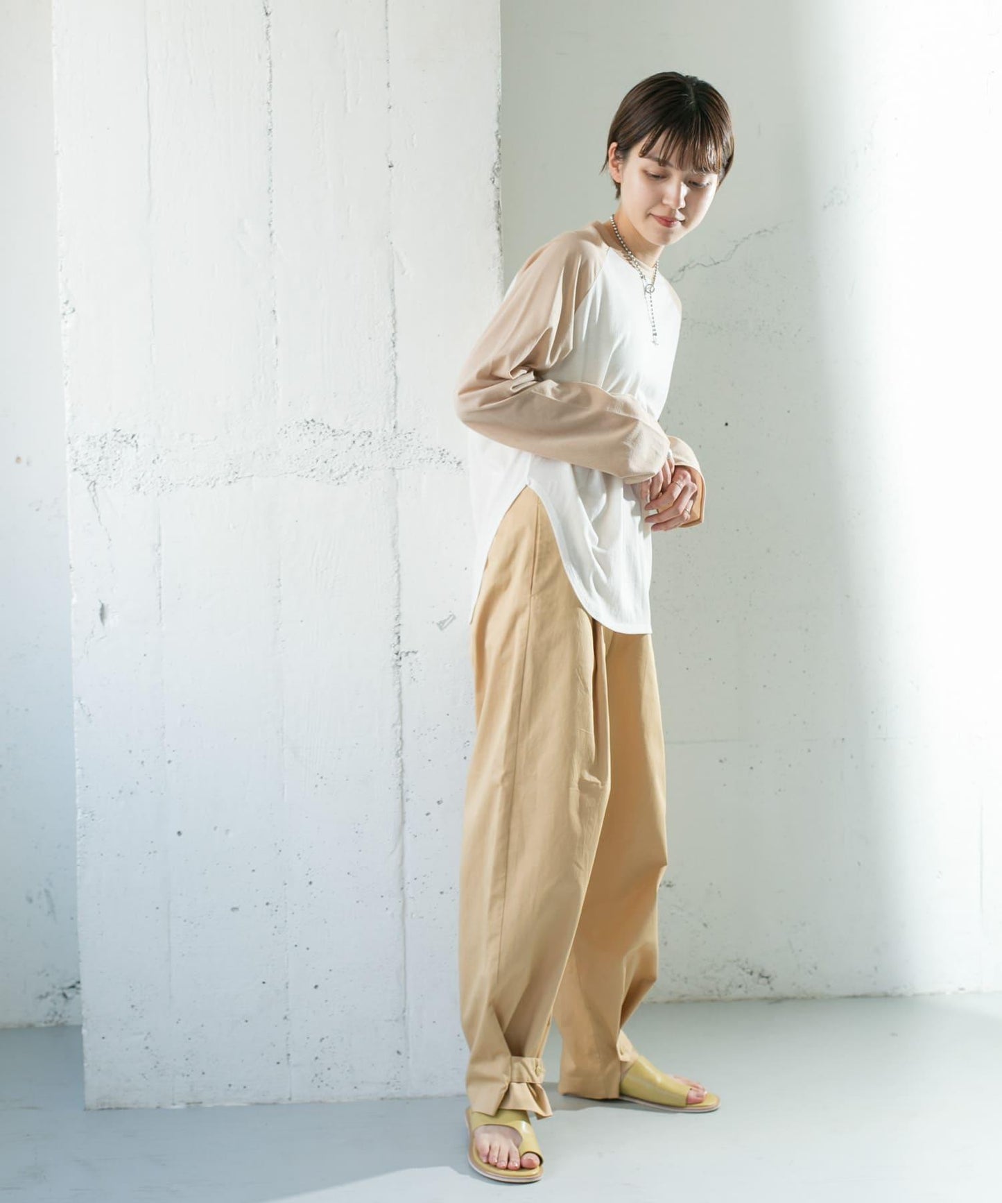 拼接紐扣設計長褲