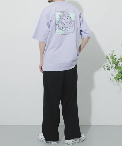 女孩圖案T恤（五分袖）