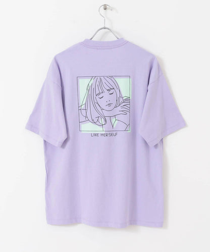 女孩圖案T恤（五分袖）