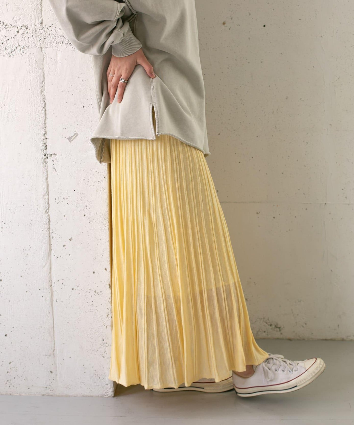 百褶羅紋針織半身裙