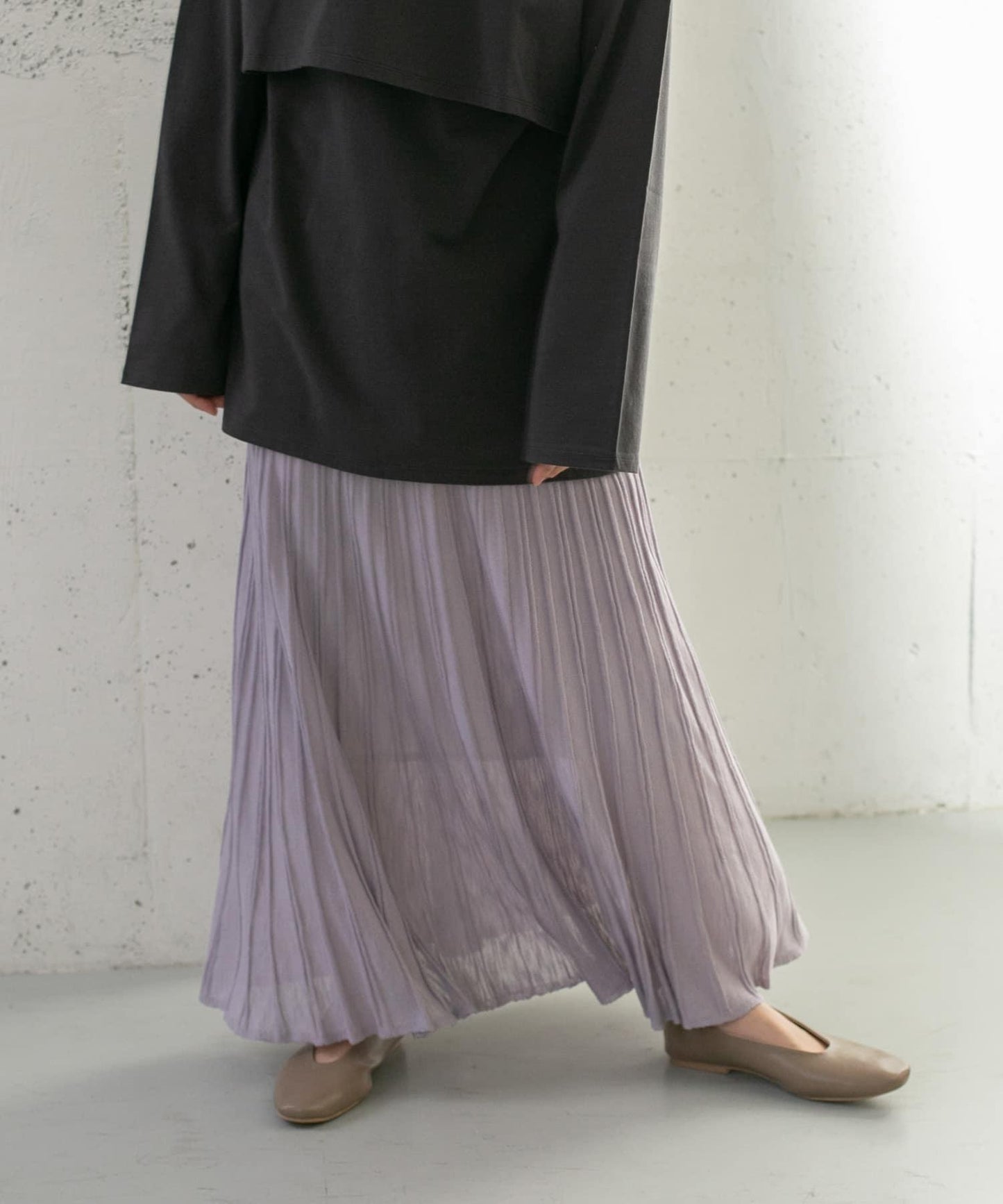 百褶羅紋針織半身裙