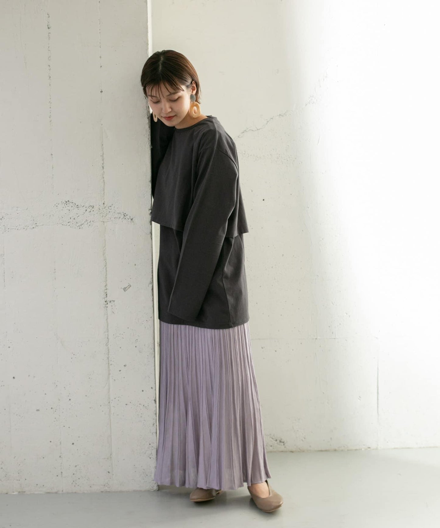 百褶羅紋針織半身裙