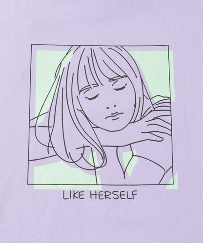 女孩圖案T恤（五分袖）