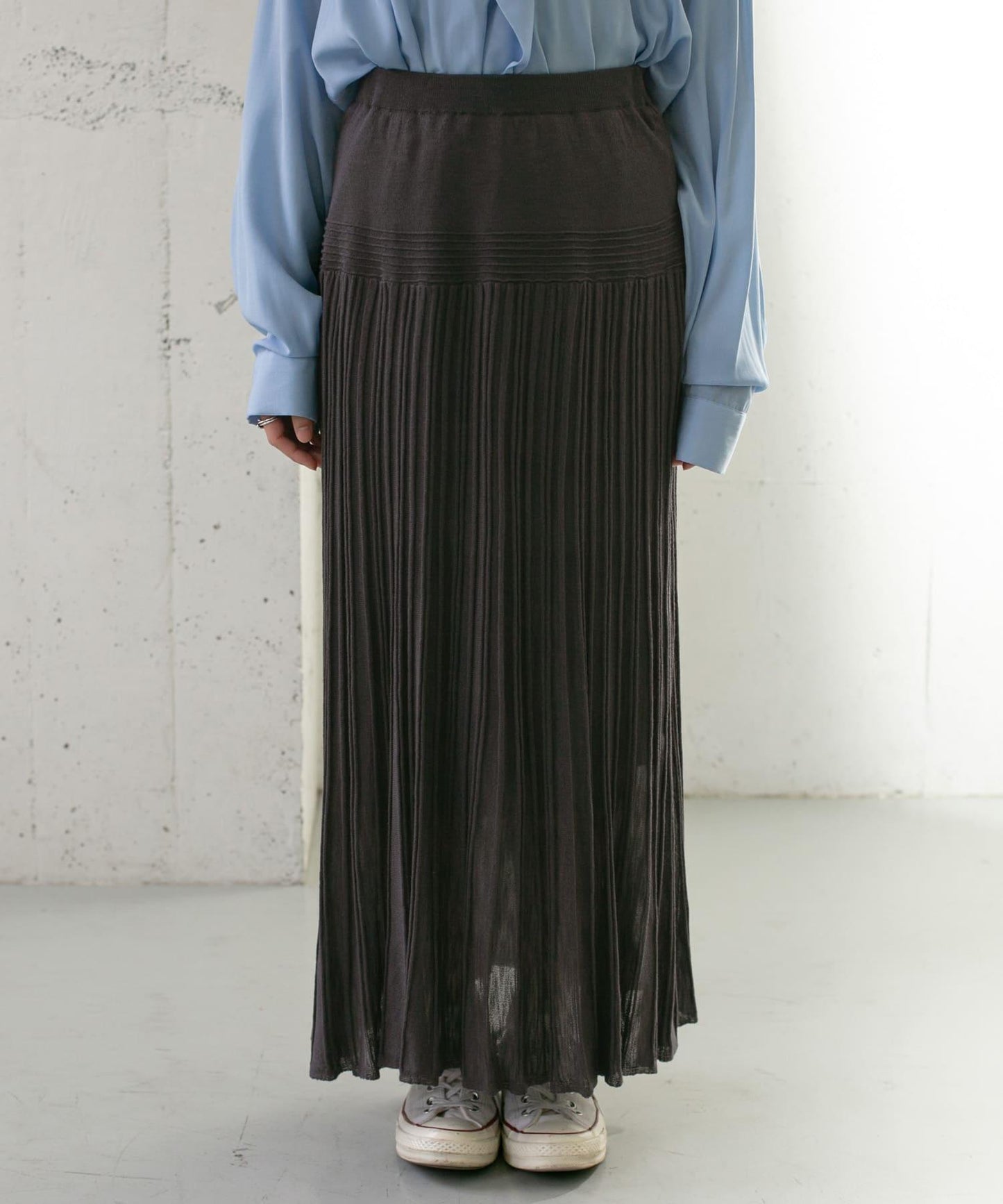 百褶羅紋針織半身裙