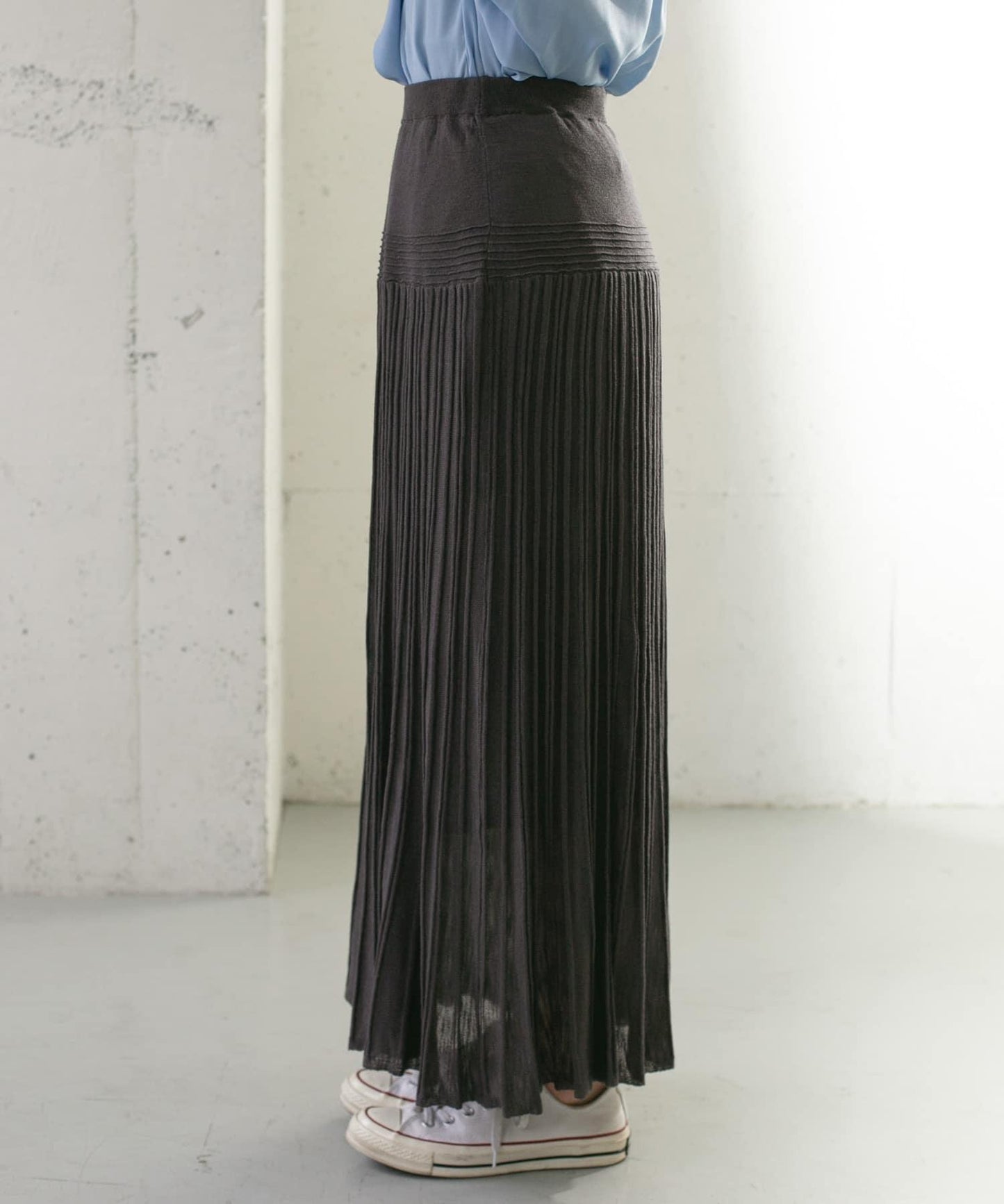 百褶羅紋針織半身裙