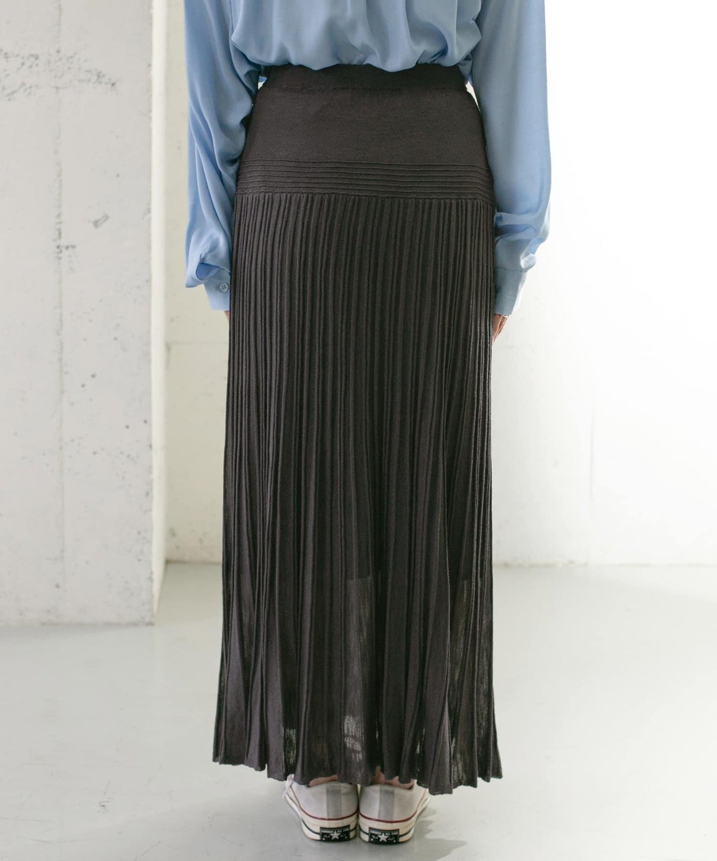 百褶羅紋針織半身裙