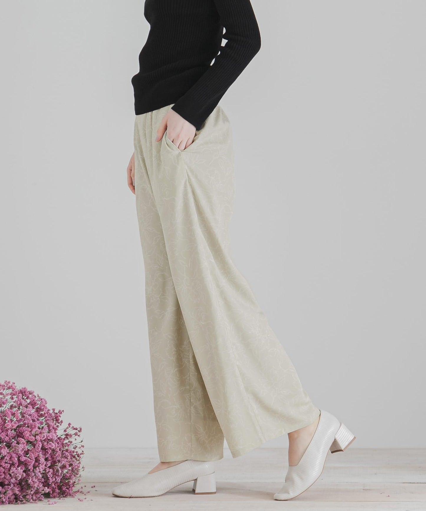 花卉圖案寬鬆長褲