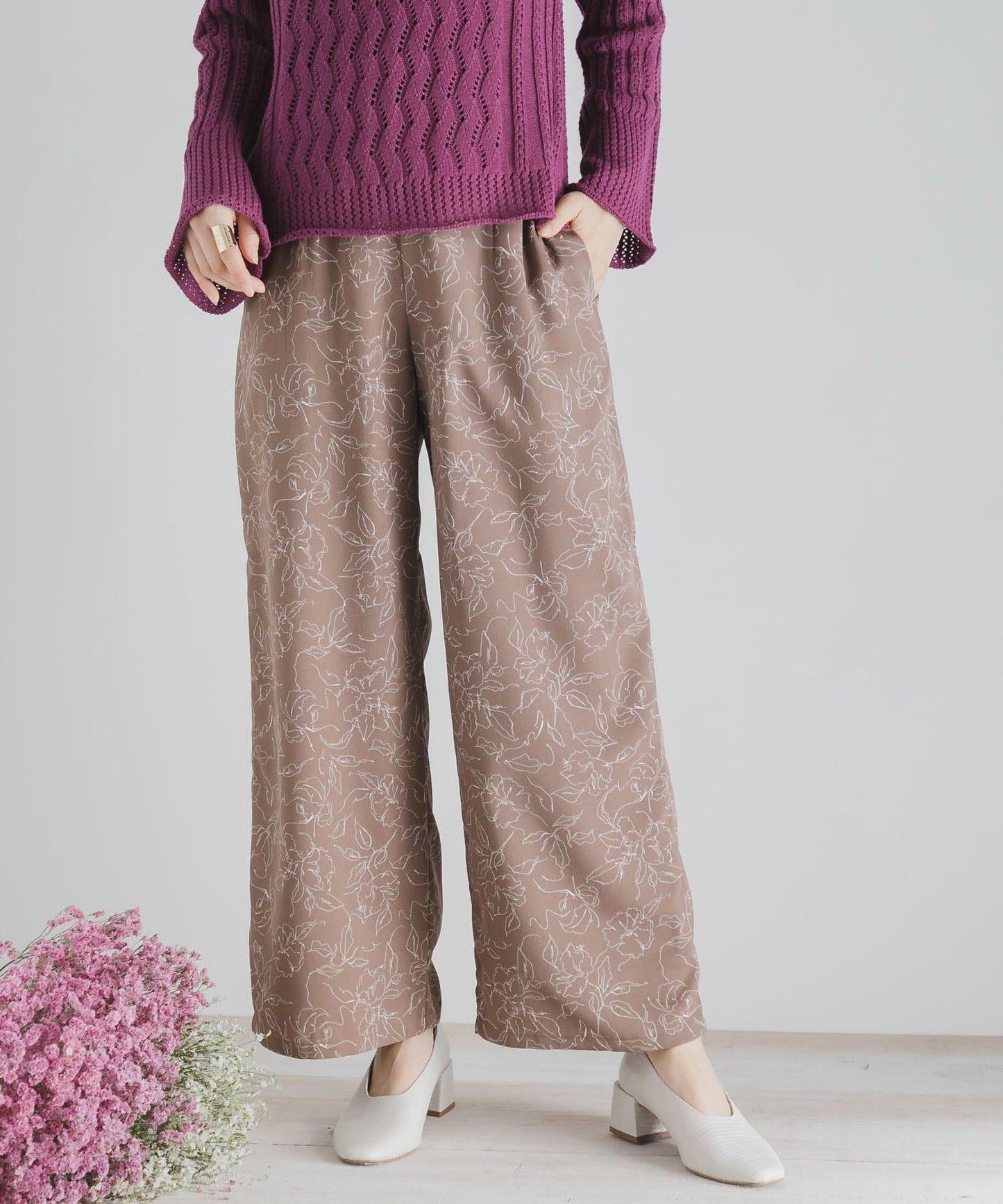 花卉圖案寬鬆長褲