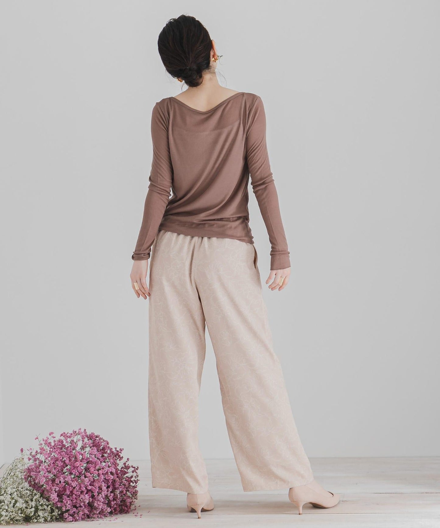 花卉圖案寬鬆長褲