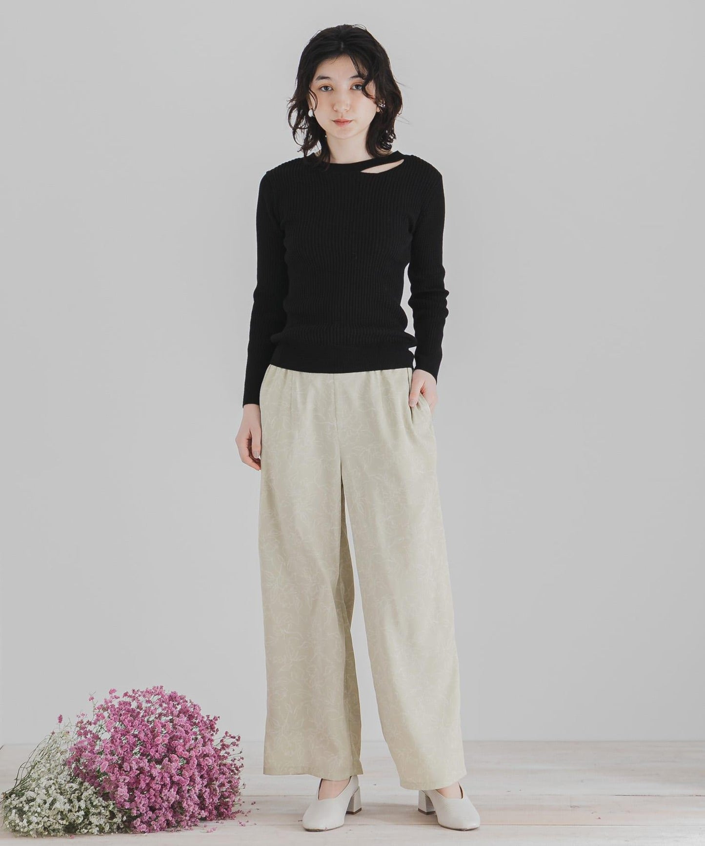 花卉圖案寬鬆長褲